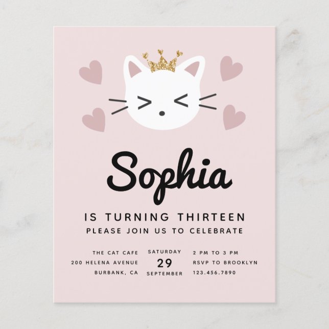Prospectus 11,4 Cm X 14,2 Cm PAPER Cute Cats rose Budget Anniversaire Invitatio (Devant)