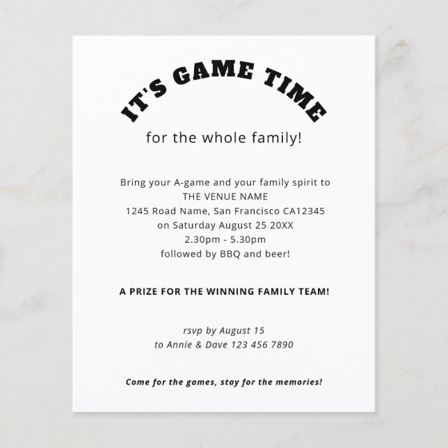 Prospectus 11,4 Cm X 14,2 Cm PAPER Jeux de famille Jour Slogan noir blanc (Devant)