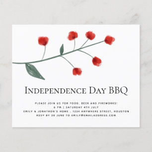 Prospectus 11,4 Cm X 14,2 Cm PAPER   minimalist Red Florals 4th July BBQ Invite