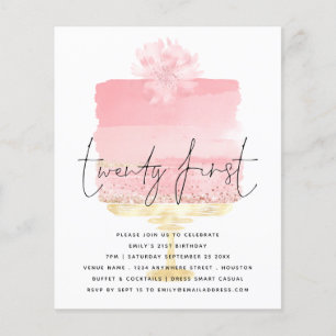 Prospectus 11,4 Cm X 14,2 Cm PAPER Pink Cake Script 21st Birthday Invitation 