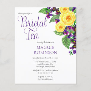Prospectus 11,4 Cm X 14,2 Cm PAPER Rose Violets Floral Bridal Tea Invitation