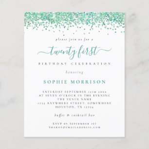 Prospectus 11,4 Cm X 14,2 Cm PAPER Teal Glitter Twenty First Party Invite