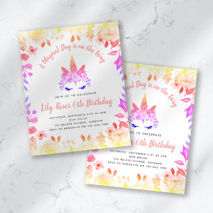 Prospectus 11,4 Cm X 14,2 Cm PAPER Unicorn Face Floral Invitation Anniversaire