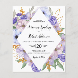 Prospectus 11,4 Cm X 14,2 Cm PAPIER Dusty Purple Faire-part de mariage Floral