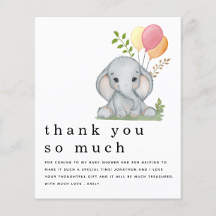 Prospectus 11,4 Cm X 14,2 Cm PAPIER Elephant Baby shower fille Merci rose