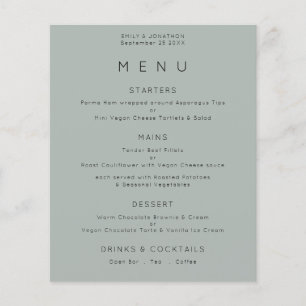 Prospectus 11,4 Cm X 14,2 Cm PAPIER Menu Mariage vert Sage Argent Simple