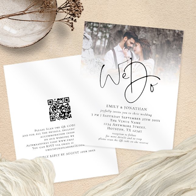 Prospectus 11,4 Cm X 14,2 Cm PAPIER Nous faisons QR Code Photo Faire-part de ma (Front and back view. Value paper alternative.Part of a large collection of matching wedding supplies)