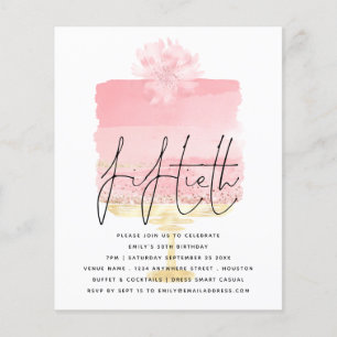 Prospectus 11,4 Cm X 14,2 Cm PAPIER   Pink Cake Script 50th Birthday Invitation