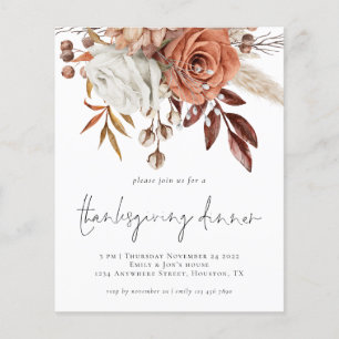 Prospectus 11,4 Cm X 14,2 Cm PAPIER Rustique Automne Florales Thanksgiving Invi