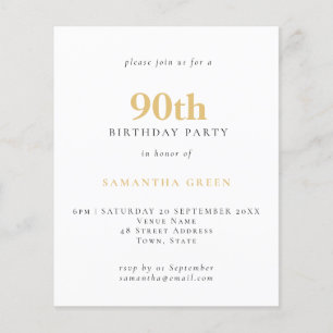 Prospectus 11,4 Cm X 14,2 Cm PAPIER Texte simple Or Noir 90e Anniversaire Invit