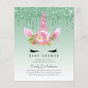Prospectus 11,4 Cm X 14,2 Cm PARTIES SCINTILLANT BUDGET Invitation Unicorn Baby