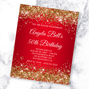 Prospectus 11,4 Cm X 14,2 Cm Parties scintillant d'or Rouge Ombre 50e anniversa