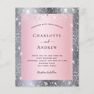 Prospectus 11,4 Cm X 14,2 Cm Parties scintillant rose vif argent élégant budget