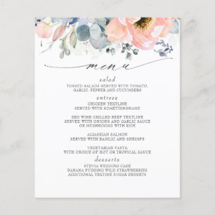 Prospectus 11,4 Cm X 14,2 Cm Peach Floral Dusty Blue Mariage Menu