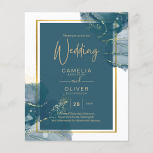 Prospectus 11,4 Cm X 14,2 Cm Peacock Blue Gold Alcohol ENK Chic Wedding Invitat