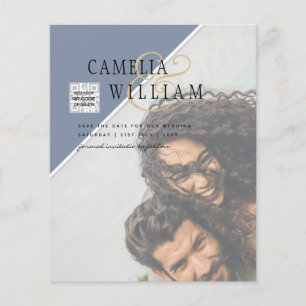 Prospectus 11,4 Cm X 14,2 Cm Photo BUDGET Enregistrer la date BLUE QR Code RSVP