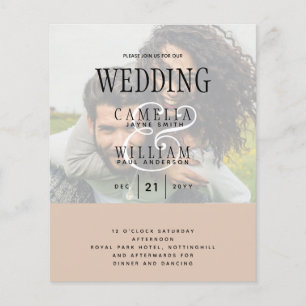 Prospectus 11,4 Cm X 14,2 Cm PHOTO FAIRE-PART DE MARIAGE superposition Texte bu
