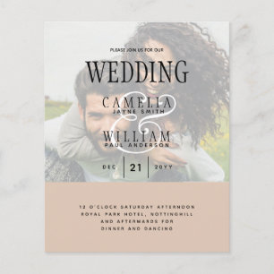 Prospectus 11,4 Cm X 14,2 Cm PHOTO FAIRE-PART DE MARIAGE superposition Texte bu
