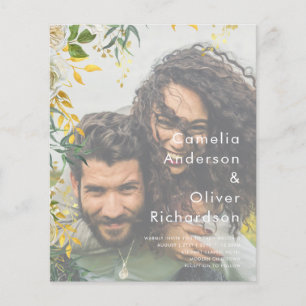 Prospectus 11,4 Cm X 14,2 Cm PHOTO WEDDING INVITATION Greenery Gold LeahG