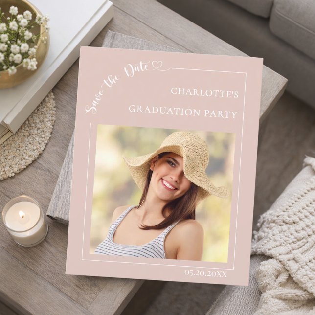 Prospectus 11,4 Cm X 14,2 Cm Pink photo Graduation Party Save the Date (Créateur téléchargé)