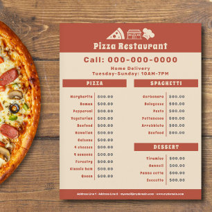 Prospectus 11,4 Cm X 14,2 Cm Pizzeria Menu & Tarifs Flyer