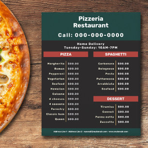 Prospectus 11,4 Cm X 14,2 Cm Pizzeria Restaurant Menu & Tarifs Flyer