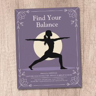 Prospectus 11,4 Cm X 14,2 Cm Posture de Guerrier - Professeur de Yoga avec Fleu