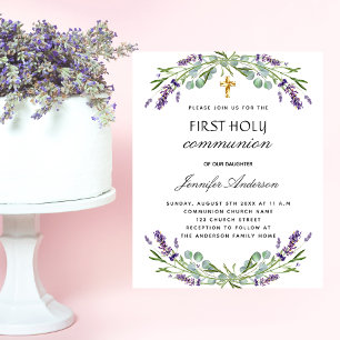 Prospectus 11,4 Cm X 14,2 Cm Première communion lavande violet invitation budgé