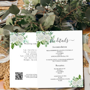 Prospectus 11,4 Cm X 14,2 Cm Programme de mariage blanc fleuri et vert détails