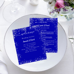 Prospectus 11,4 Cm X 14,2 Cm Programme de mariage Menu budget royal bleu argent