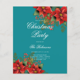 Prospectus 11,4 Cm X 14,2 Cm Programme Invitation de Noël Poinsettia Menu Turqu