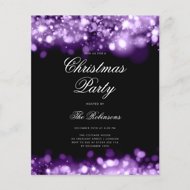 Prospectus 11,4 Cm X 14,2 Cm Purple Christmas Lights Invitation Programme et me (Devant)