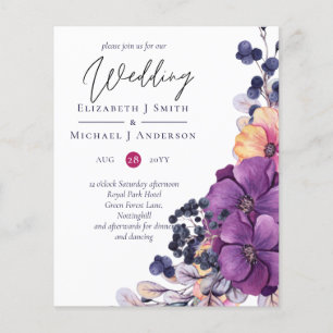 Prospectus 11,4 Cm X 14,2 Cm Purple Dynasty Dark Floral Budget Mariage Invite
