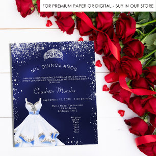 Prospectus 11,4 Cm X 14,2 Cm Quinceanera robe bleu marine argent couronne de ti