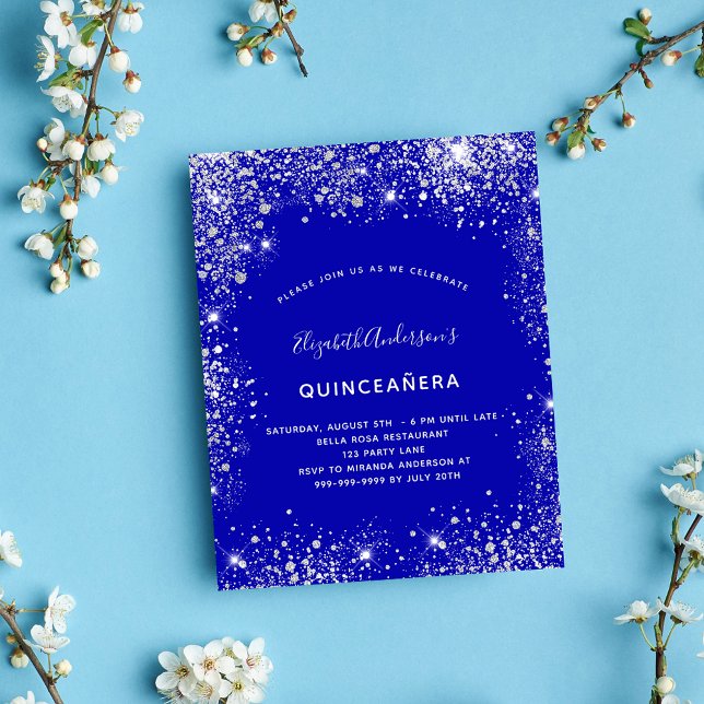 Prospectus 11,4 Cm X 14,2 Cm Quinceanera royal bleu argent invitation budget (Créateur téléchargé)