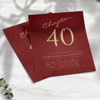 Prospectus 11,4 Cm X 14,2 Cm Red Gold Budget 40th Birthday Invitation