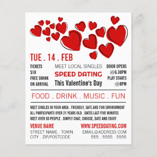 Prospectus 11,4 Cm X 14,2 Cm Red Hearts, Speed Dating Evénement Publicité