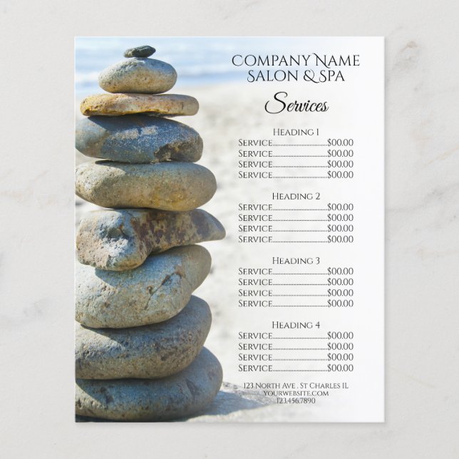 Prospectus 11,4 Cm X 14,2 Cm Rock Stack Cairn Spa Salon Services Menu (Devant)