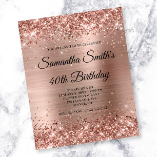 Prospectus 11,4 Cm X 14,2 Cm Rose Gold Glittery Foil 40e anniversaire Invitatio