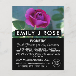 Prospectus 11,4 Cm X 14,2 Cm Rose pourpre, fleuriste, publicité fleuriste