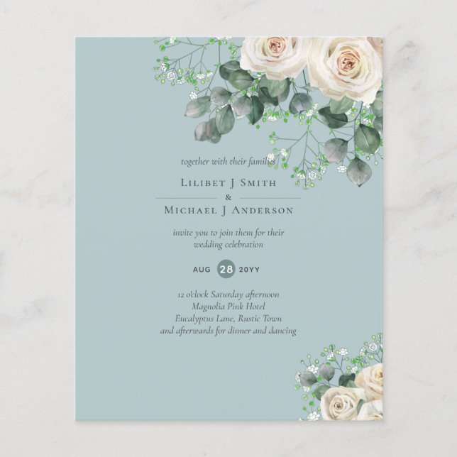 Prospectus 11,4 Cm X 14,2 Cm Roses blanches Sage Eucalyptus Citron MARIAGE jaun (Devant)