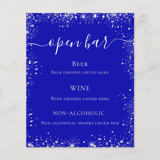 Prospectus 11,4 Cm X 14,2 Cm Royal blue parties scintillant mariage menu (Devant)