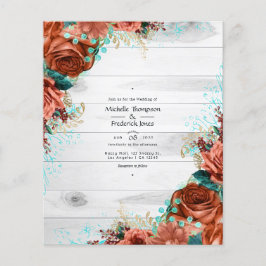 Prospectus 11,4 Cm X 14,2 Cm Rustic Country Grange Coral et Turquoise Floral Ma