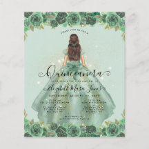 Sage Green Gold Floral Princesse Quinceanera