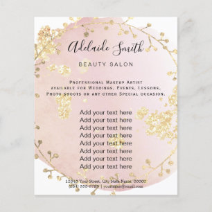 Prospectus 11,4 Cm X 14,2 Cm salon de beauté aquarelle rose blush