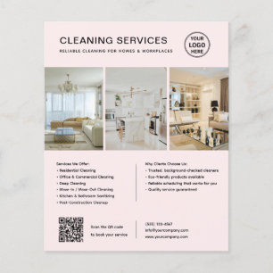 Prospectus 11,4 Cm X 14,2 Cm Services de nettoyage rose moderne QR Entreprise