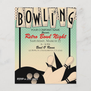 Prospectus 11,4 Cm X 14,2 Cm Soirée Bowling Rétro Vintage pour Entreprise