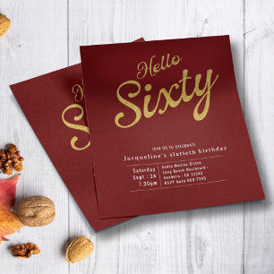 Prospectus 11,4 Cm X 14,2 Cm Soixante Red Gold Budget 60e Invitation anniversai