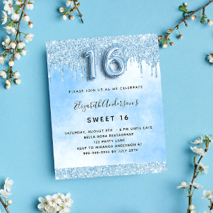 Prospectus 11,4 Cm X 14,2 Cm Sweet 16 bleu clair budget parties scintillant Inv