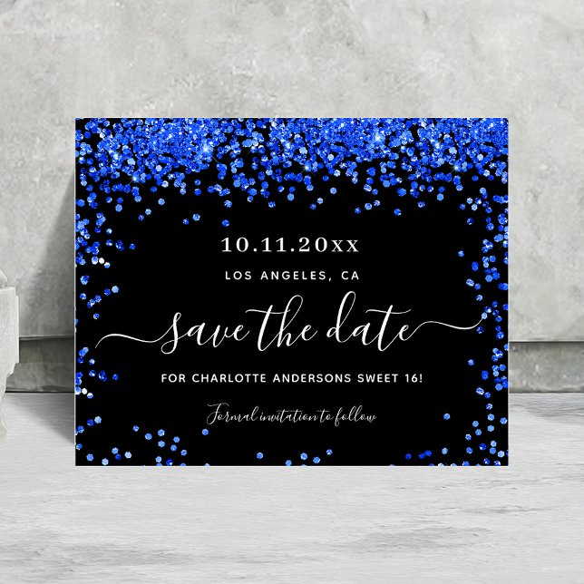 Prospectus 11,4 Cm X 14,2 Cm Sweet 16 noir budget royal bleu enregistrer la dat (Créateur téléchargé)
